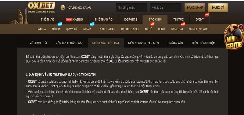 Những điều khoản bảo mật vô cùng an toàn của nhà cái Oxbet