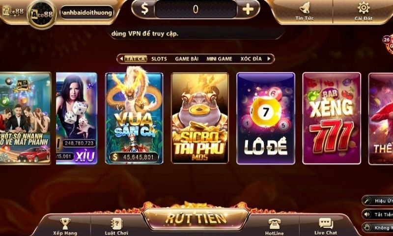 Giao diện chính hấp dẫn của Ace88