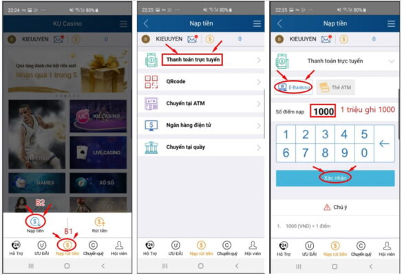 Nạp tiền trực tiếp qua website